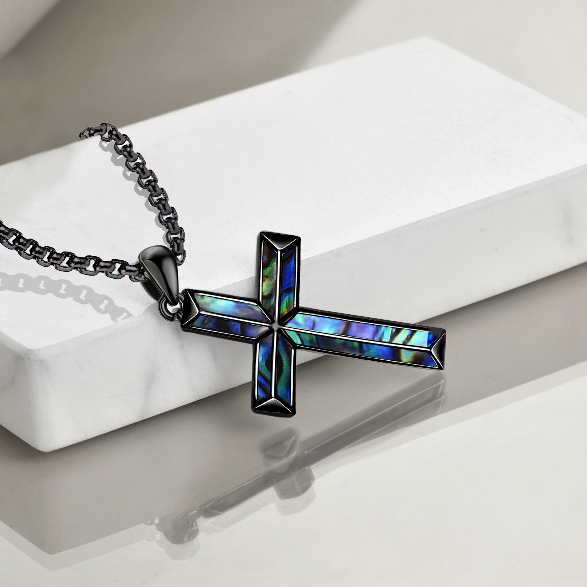 925 Sterling Silver Abalone Shell Cross Necklace, Daily Wear